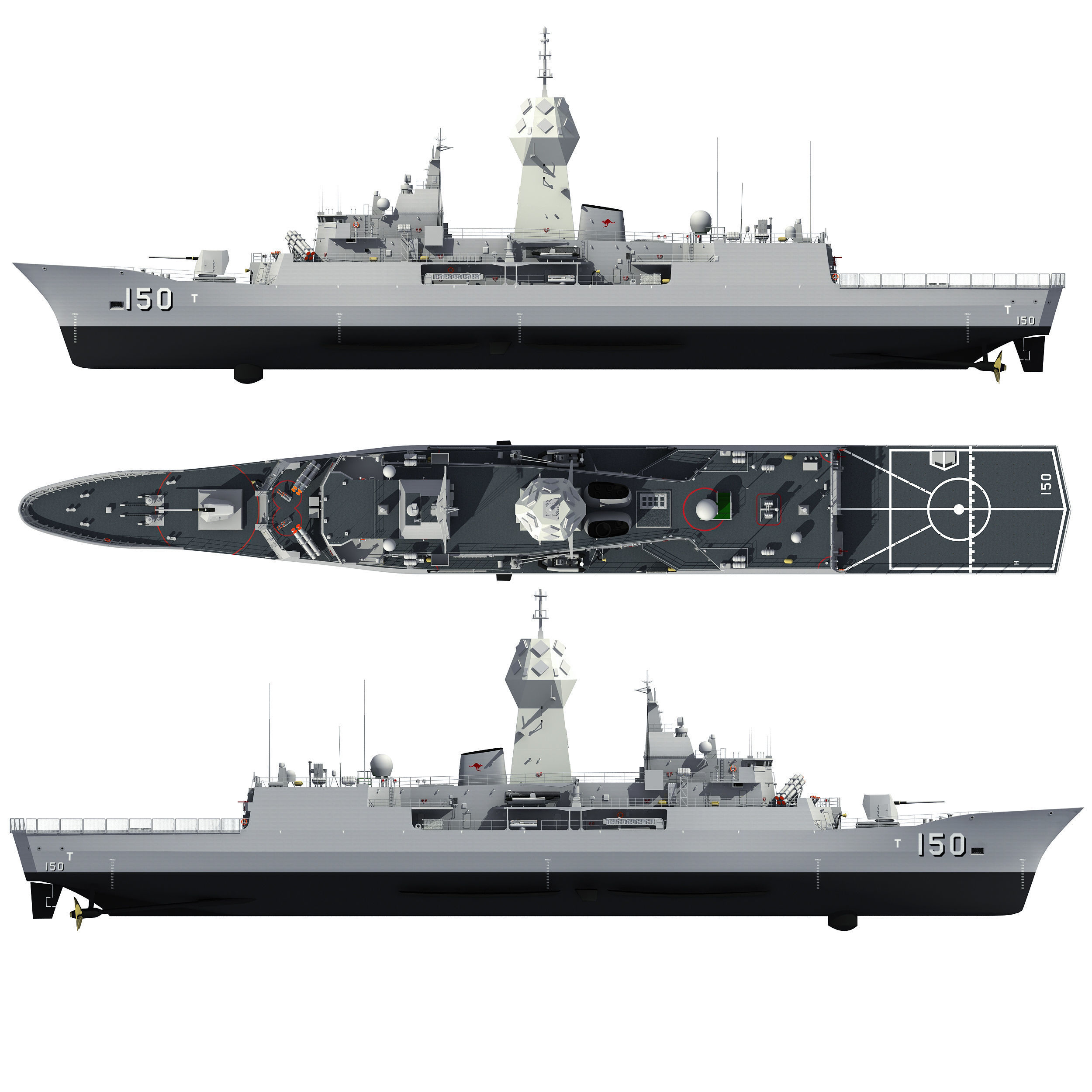 ANZAC MEKO Class Frigate HMAS ANZAC FFH 150 3D model_10