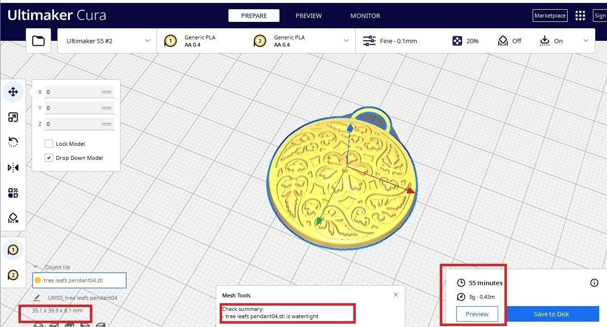 tree leafs pendant  3D print model_6