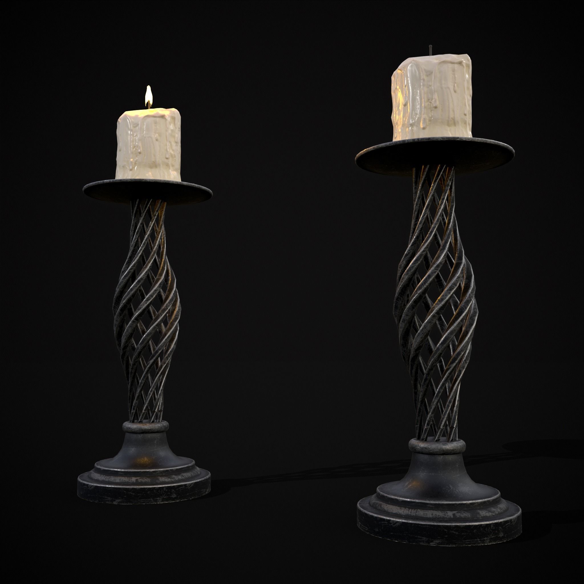 Spiral Iron Candle Stick Low-poly 3D model_3