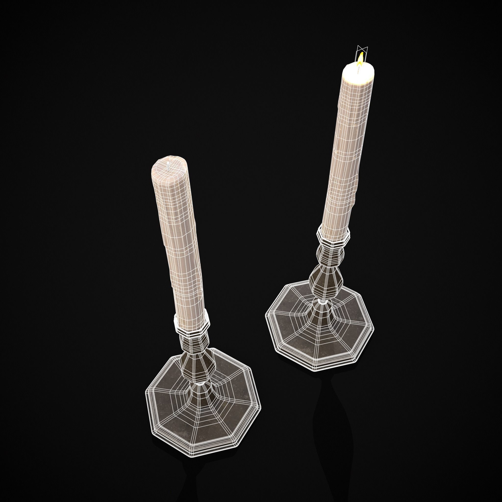 Tall Octagonal Candle Stick Low-poly 3D model_8