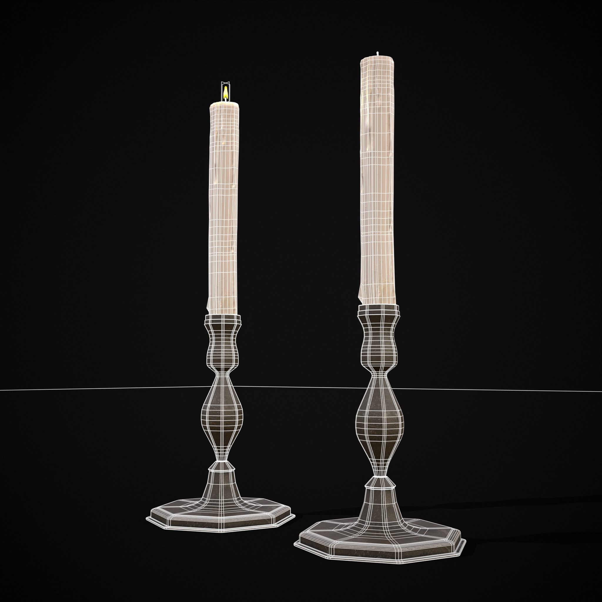 Tall Octagonal Candle Stick Low-poly 3D model_12