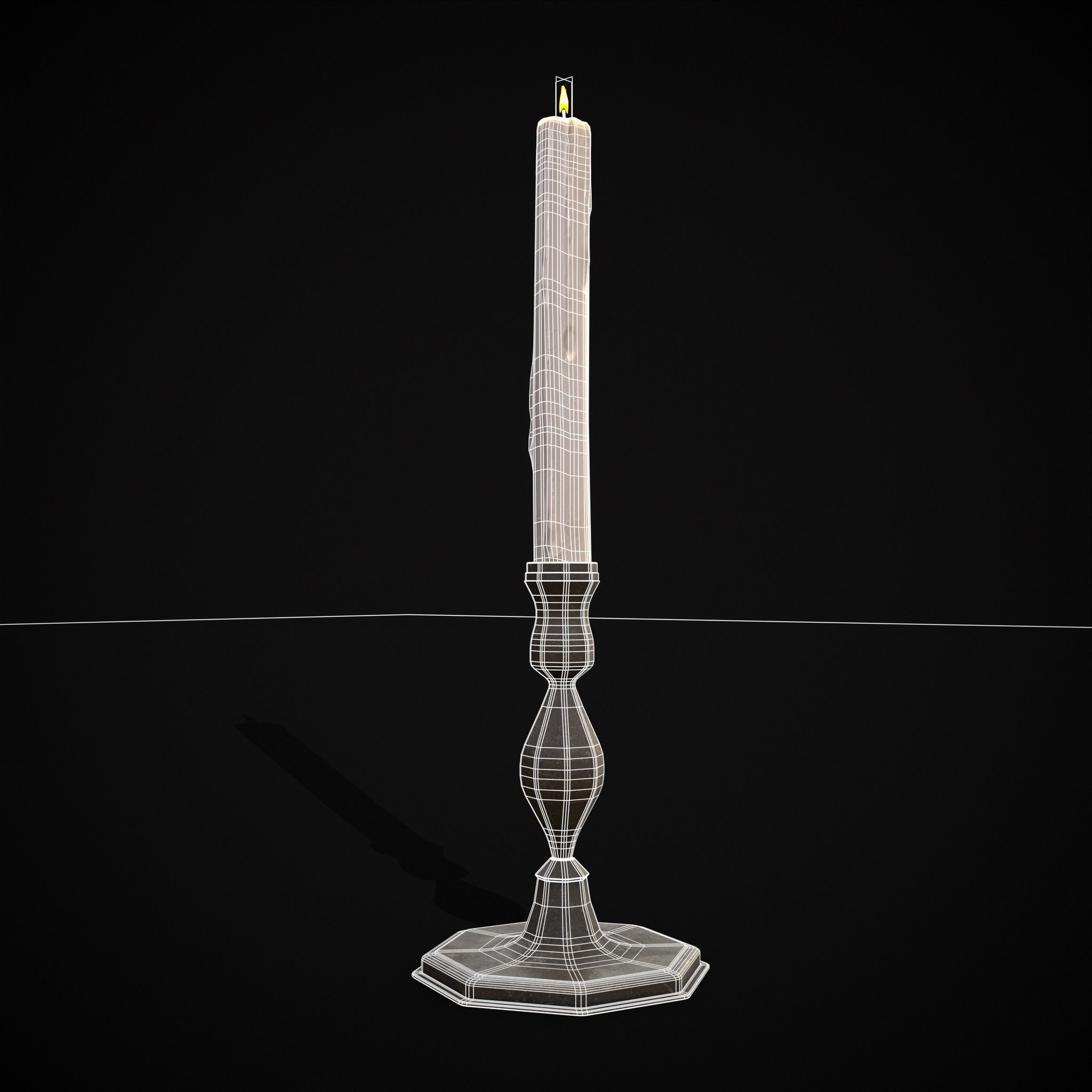 Tall Octagonal Candle Stick Low-poly 3D model_2