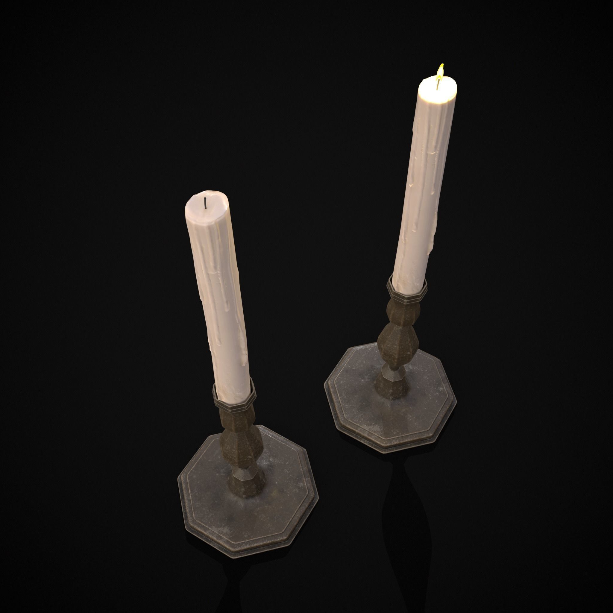 Tall Octagonal Candle Stick Low-poly 3D model_7