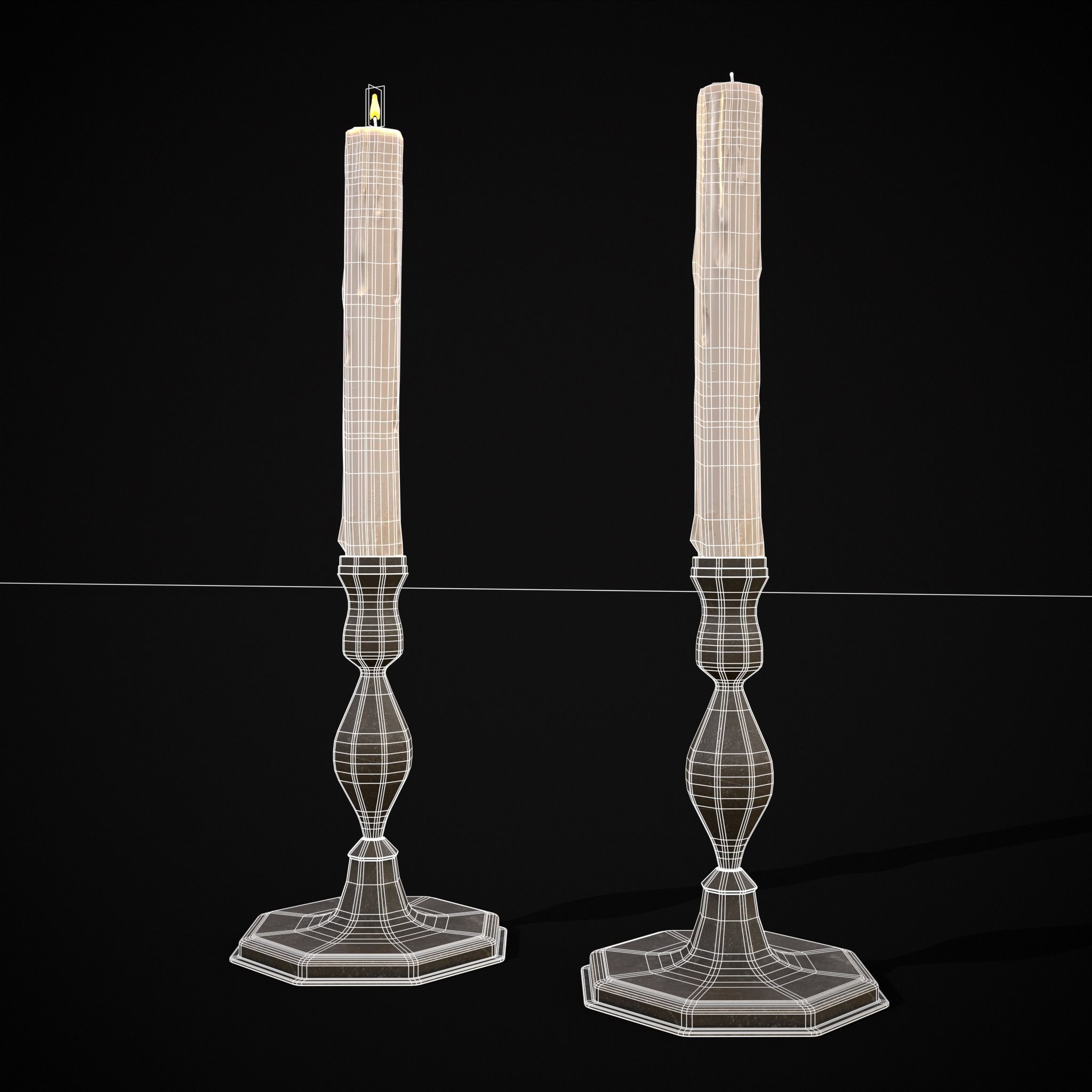 Tall Octagonal Candle Stick Low-poly 3D model_6