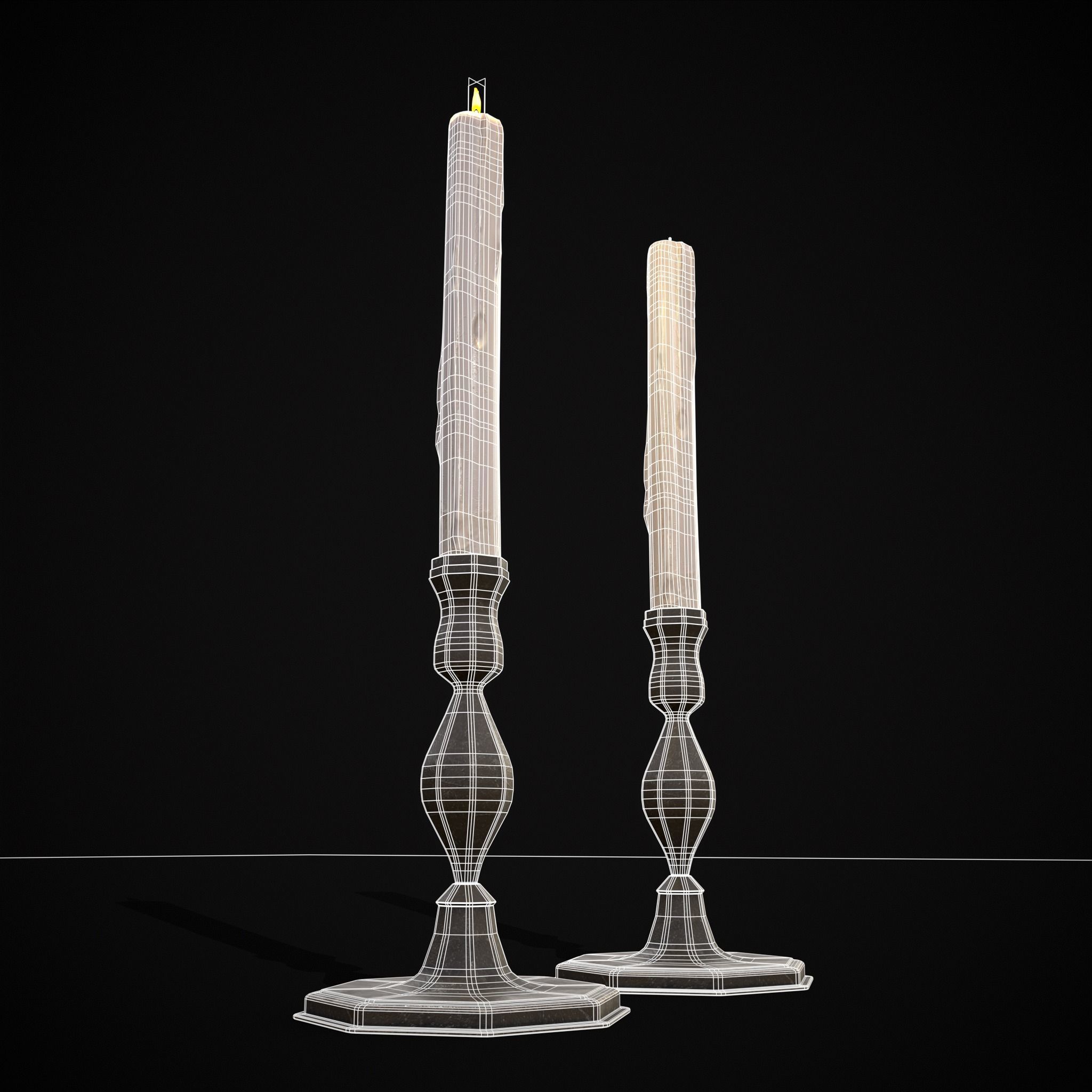 Tall Octagonal Candle Stick Low-poly 3D model_10