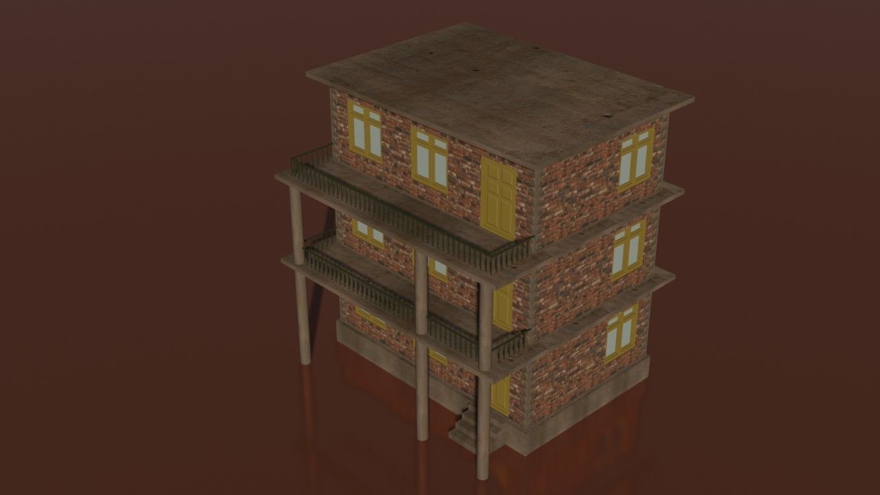 city house low poly  Low-poly 3D model_7
