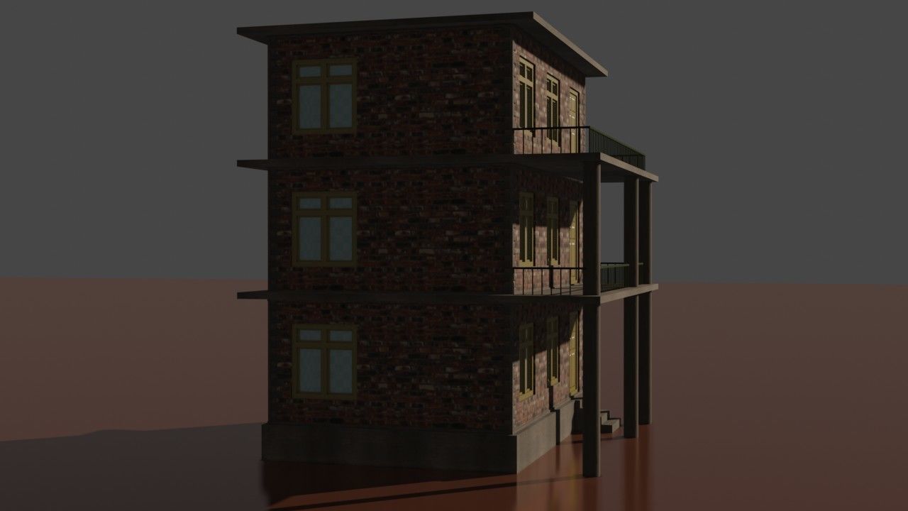 city house low poly  Low-poly 3D model_2