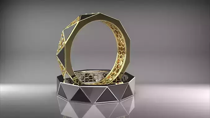 2 Sided Triangle Ring with stone and Enamel