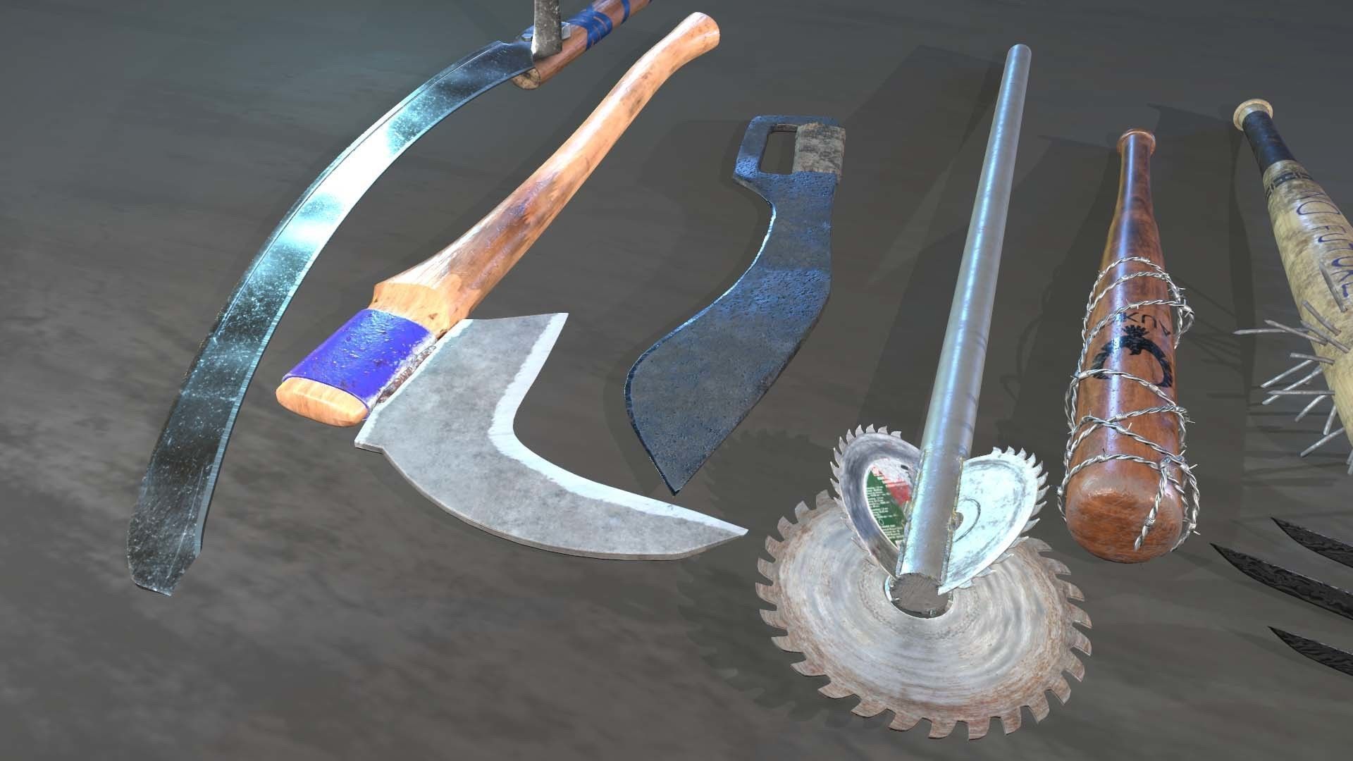 Zombie handmade weapons Low-poly 3D model_38