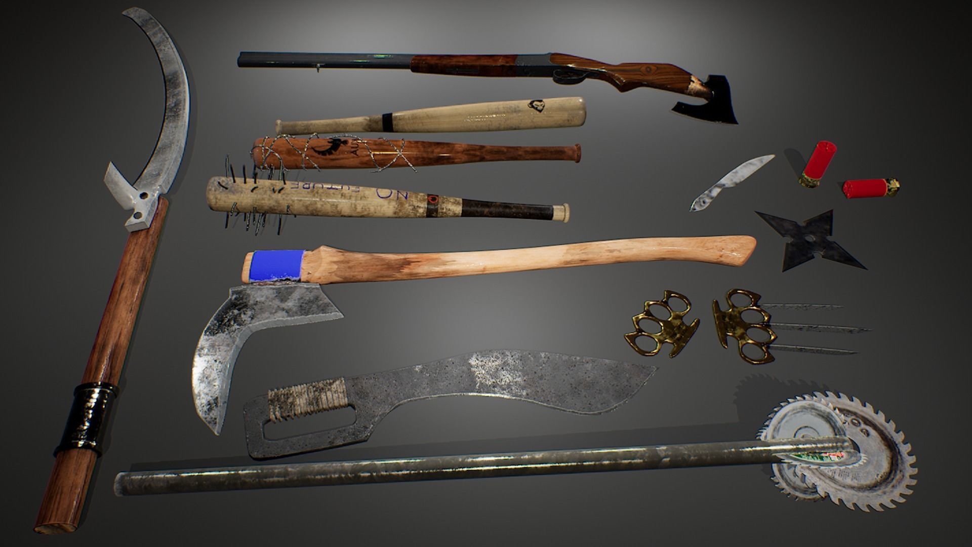 Zombie handmade weapons Low-poly 3D model_41