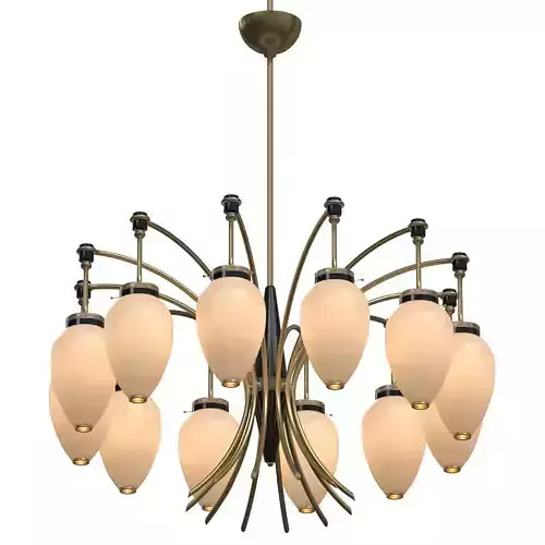 Chandelier French 1960s Brass and White Glass