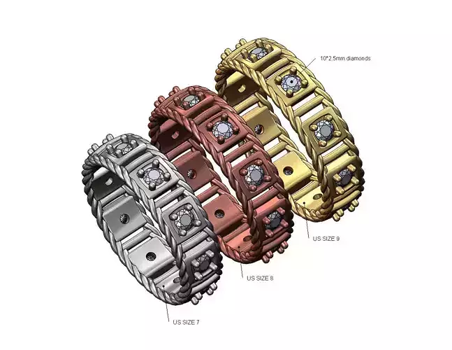 Rope sides diamond pockets band US sizes 7 8 9 3D print model