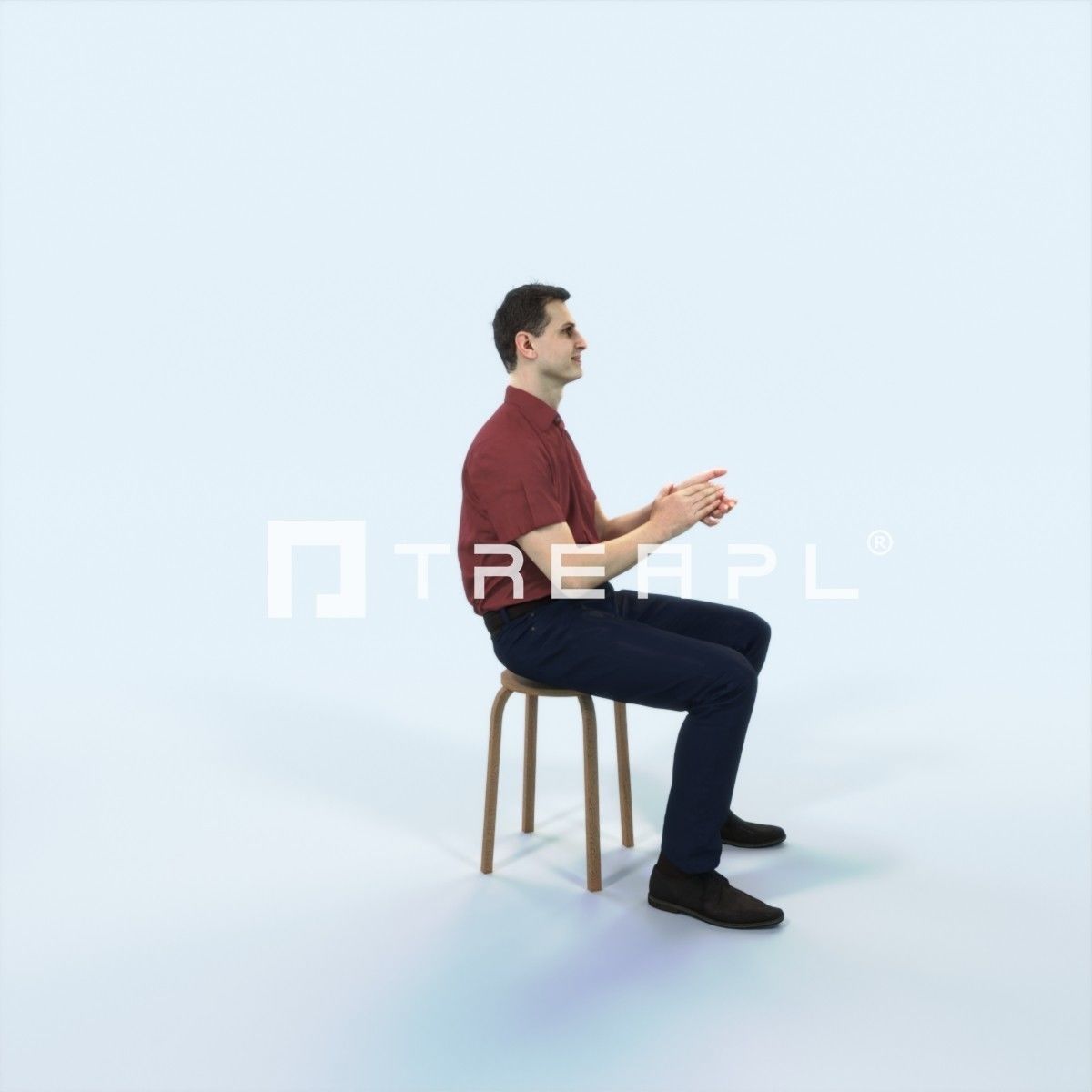 Romance 08L Clapping Clapping Sitting Casual Man Low-poly 3D model_2