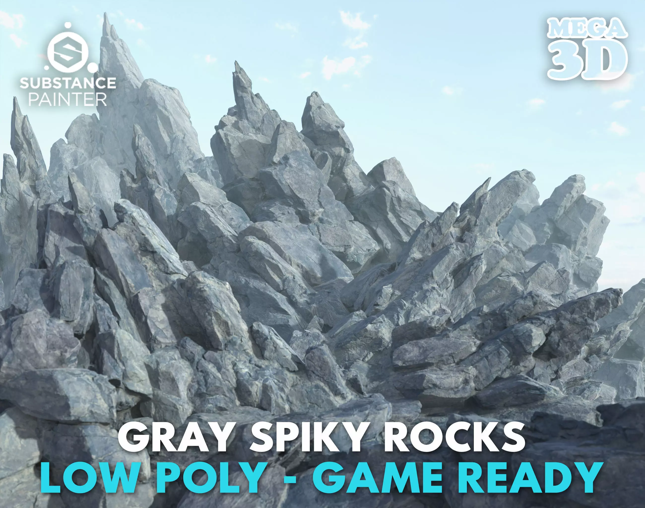 Low poly Gray Spiky Modular Rock 230715 Low-poly 3D model_0