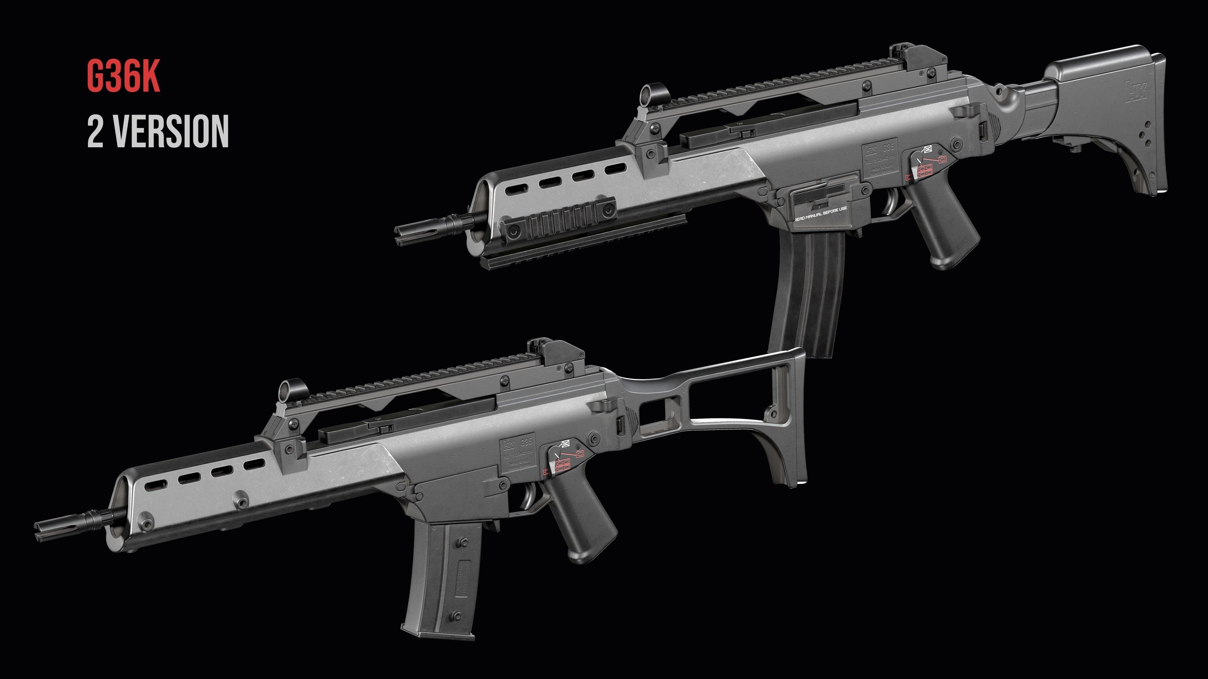 Fully modular assault rifle HK G36 G36E G36K G36KE G36C Low-poly 3D model_8