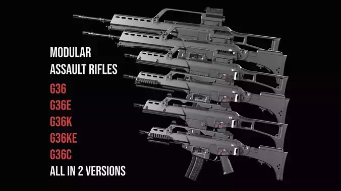 Fully modular assault rifle HK G36 G36E G36K G36KE G36C Low-poly 3D model