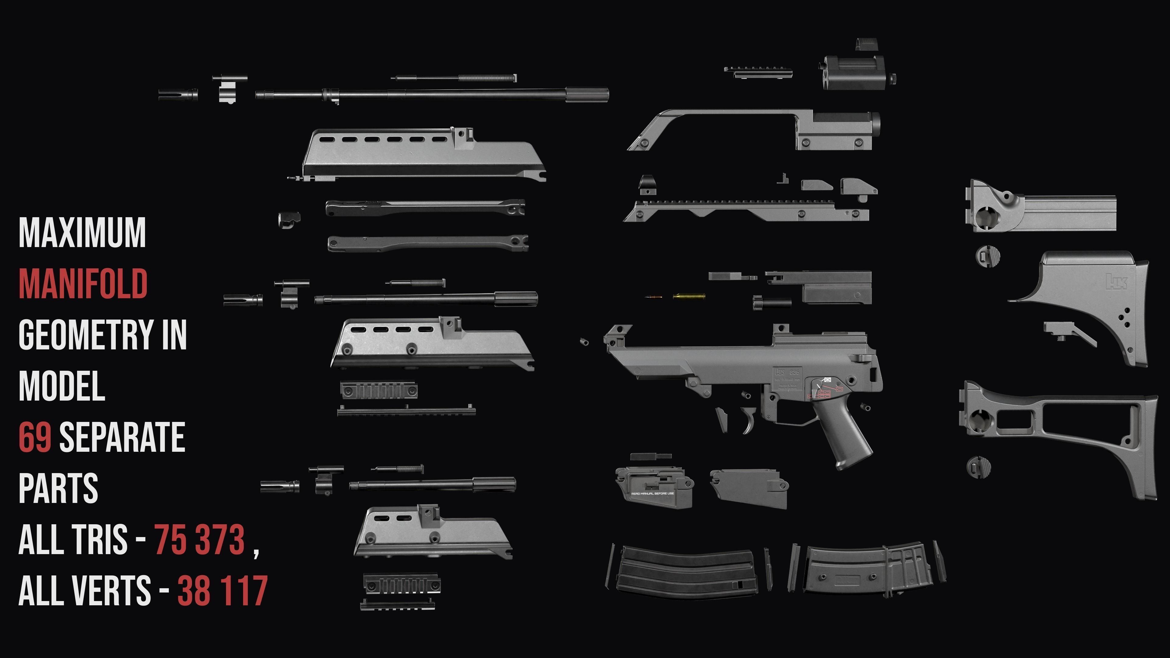 Fully modular assault rifle HK G36 G36E G36K G36KE G36C Low-poly 3D model_5