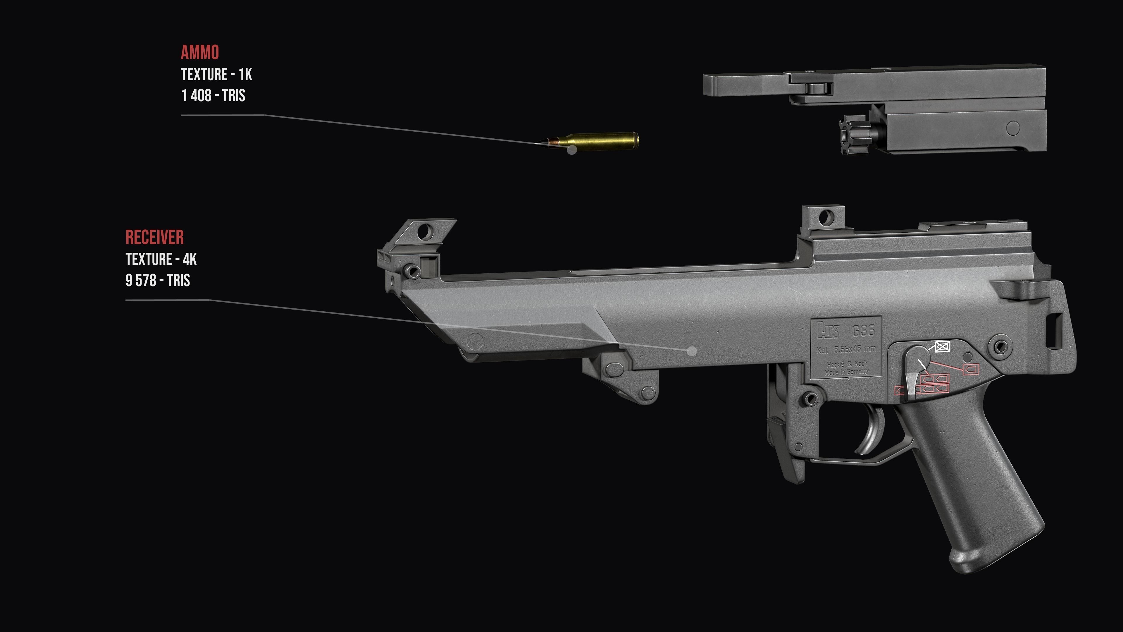Fully modular assault rifle HK G36 G36E G36K G36KE G36C Low-poly 3D model_11