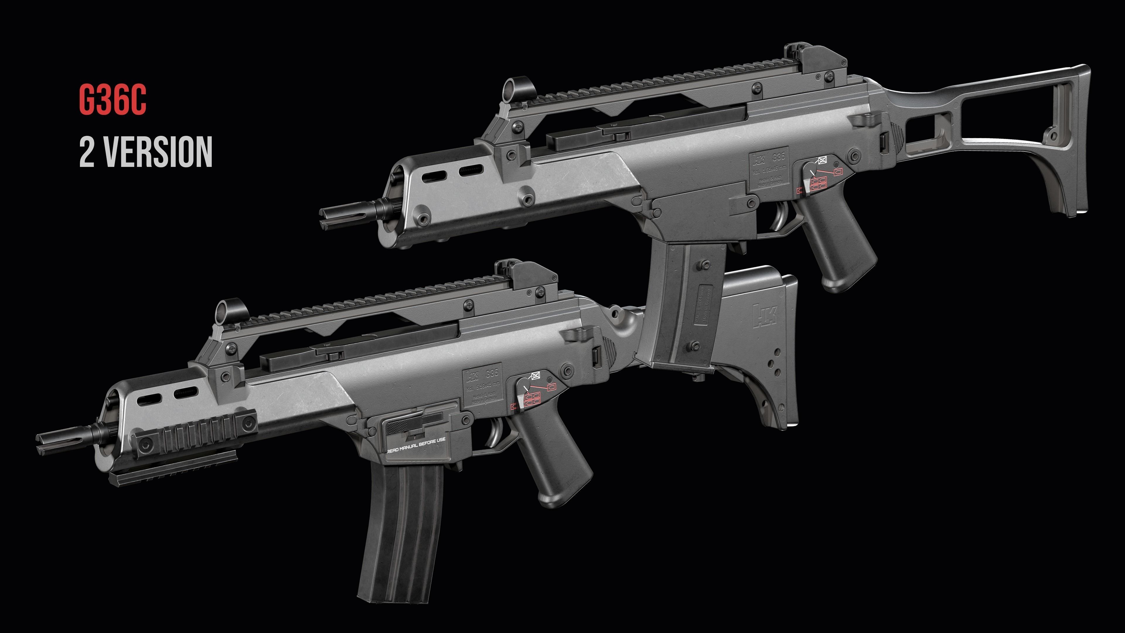 Fully modular assault rifle HK G36 G36E G36K G36KE G36C Low-poly 3D model_6