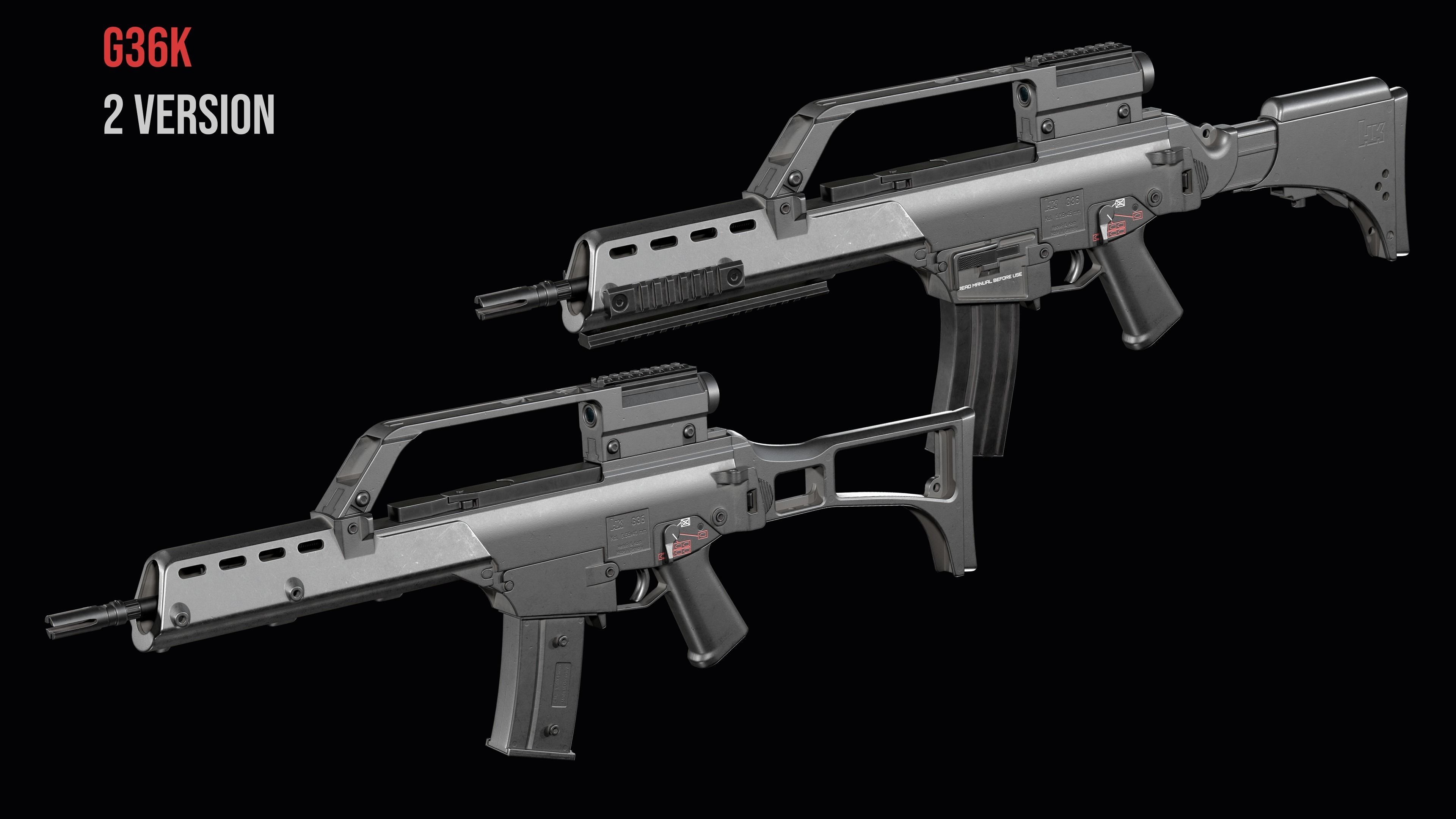 Fully modular assault rifle HK G36 G36E G36K G36KE G36C Low-poly 3D model_7