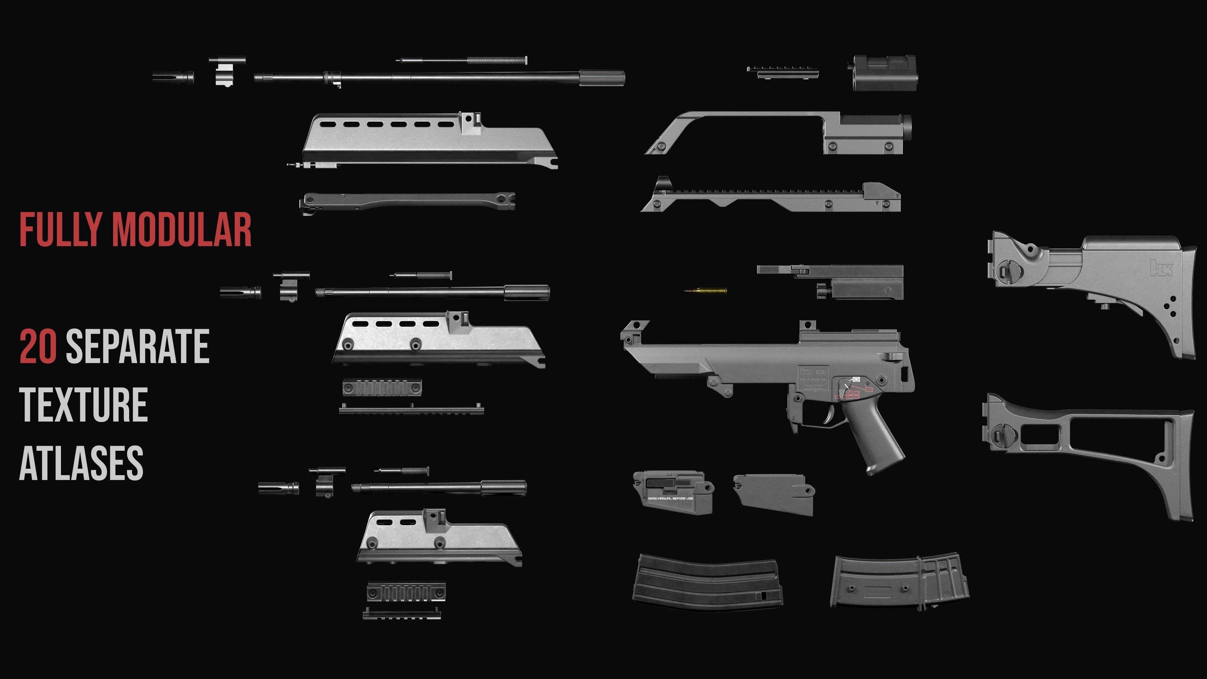 Fully modular assault rifle HK G36 G36E G36K G36KE G36C Low-poly 3D model_4