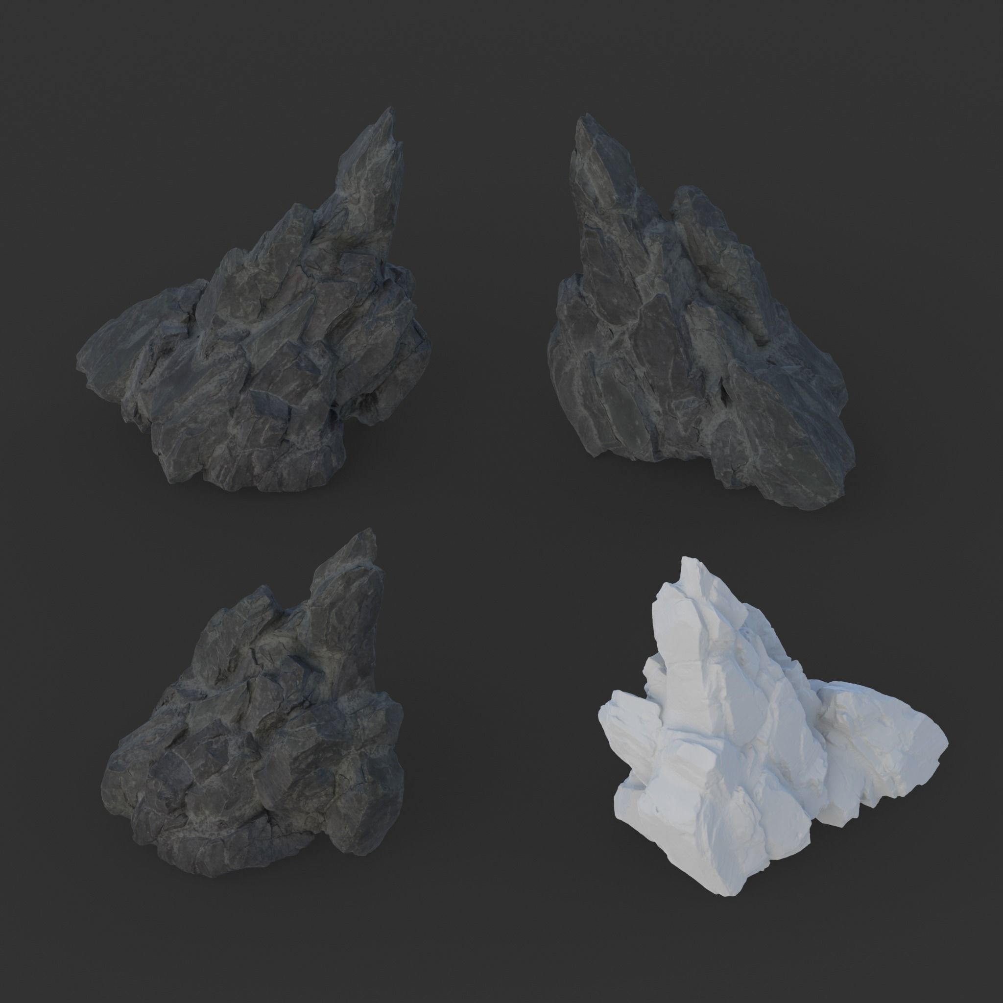 Low poly Black Spiky Modular Rock 230715 Low-poly 3D model_7