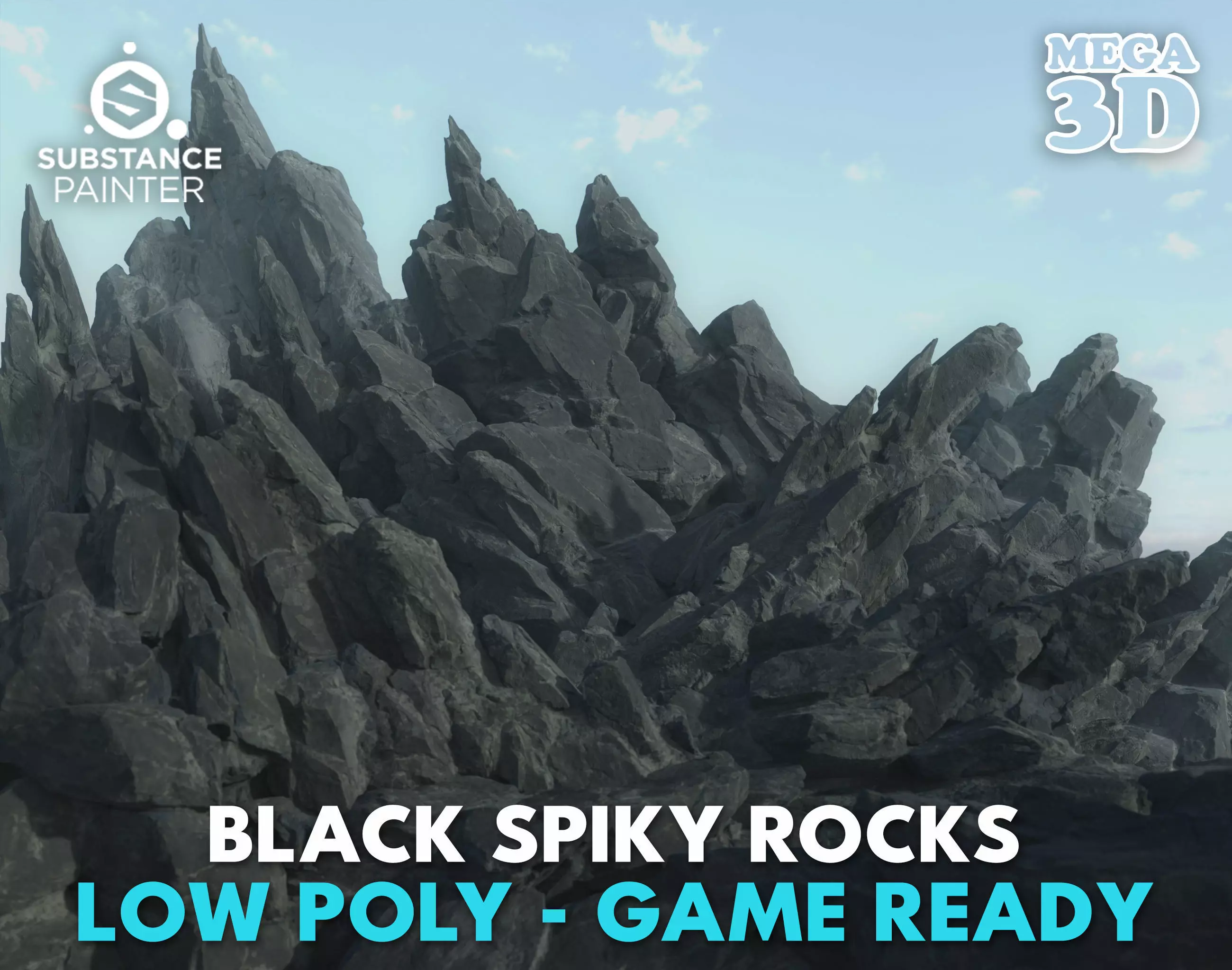 Low poly Black Spiky Modular Rock 230715 Low-poly 3D model_0