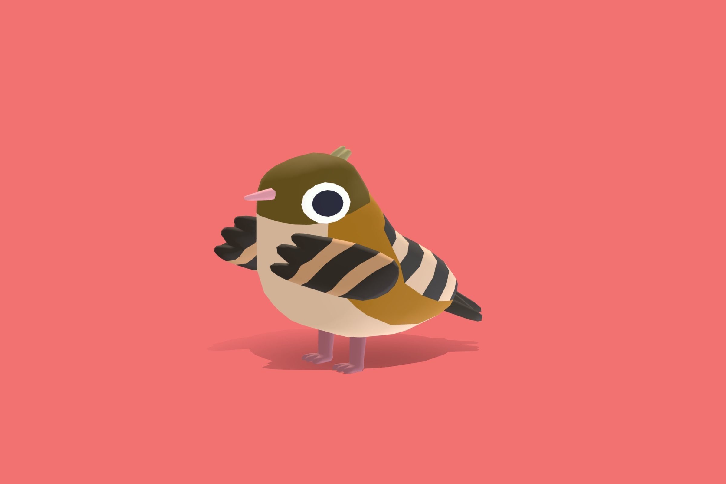 Quirky Series - Cisticola Low-poly 3D model_4