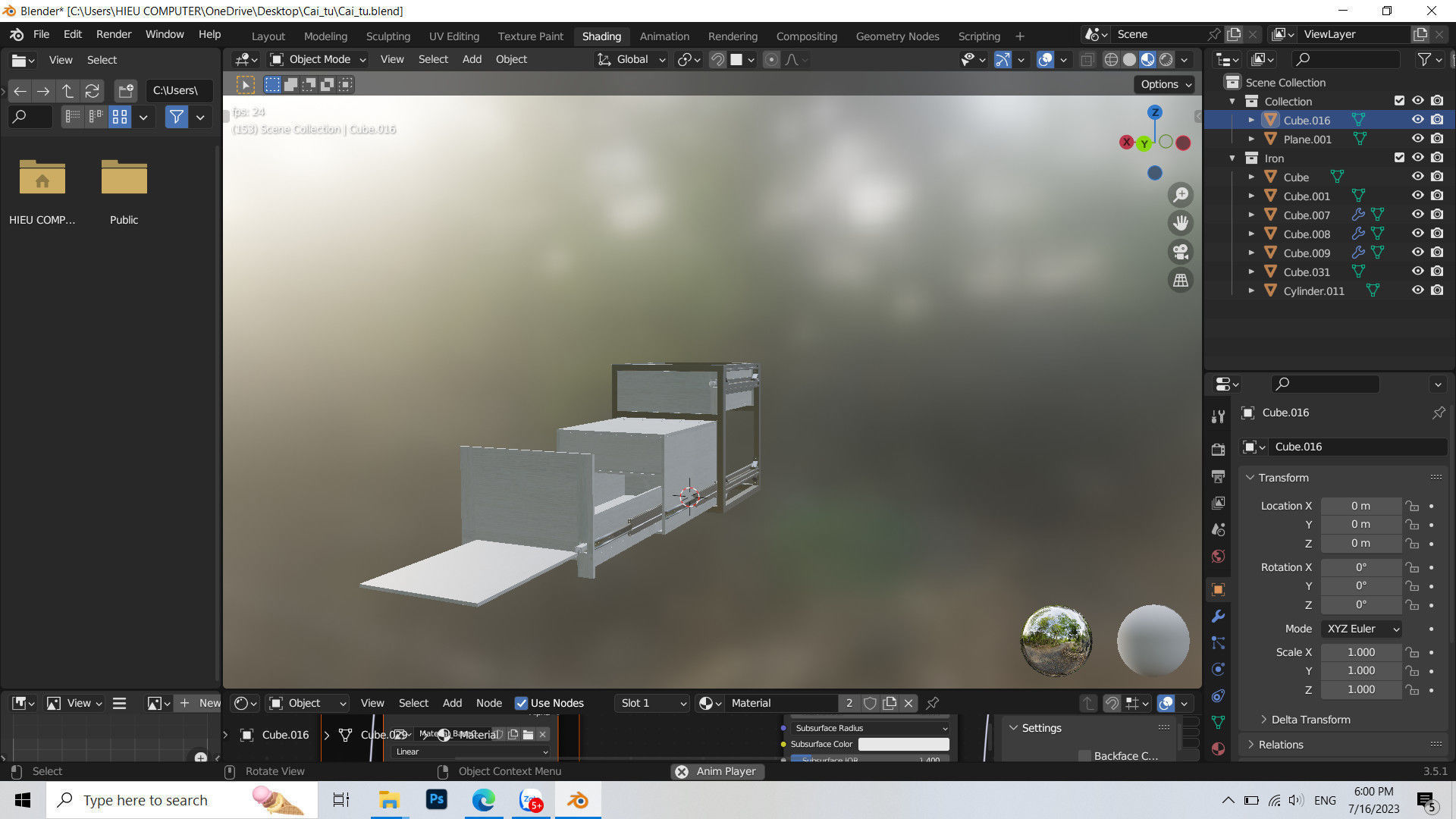2 drawer cabinet 3D model_1