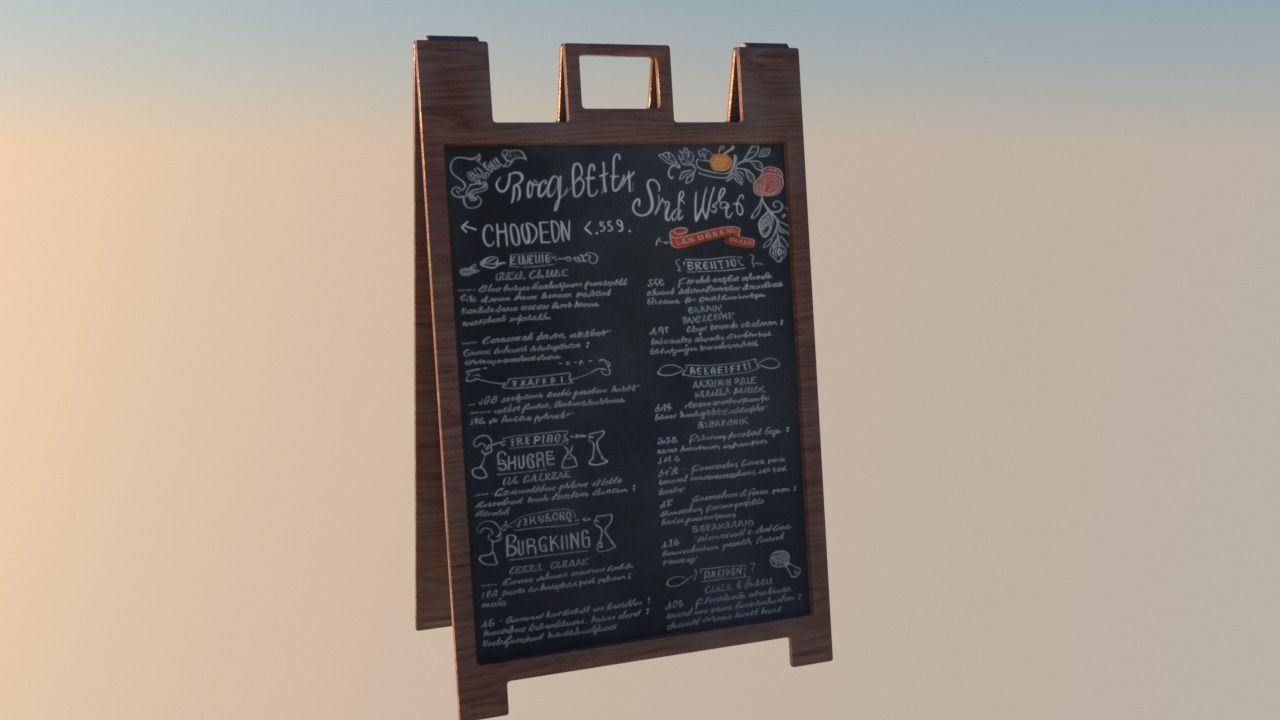 Wooden menu sign with Chalk board for a cafe 3D model Low-Poly Low-poly 3D model_1