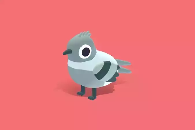 Quirky Series - Gray Flycatcher Low-poly 3D model