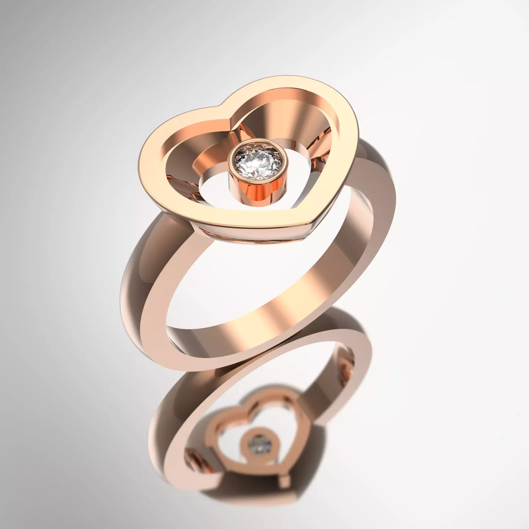 Luxury Heart Ring with glass Diamond 3mm 3D print model