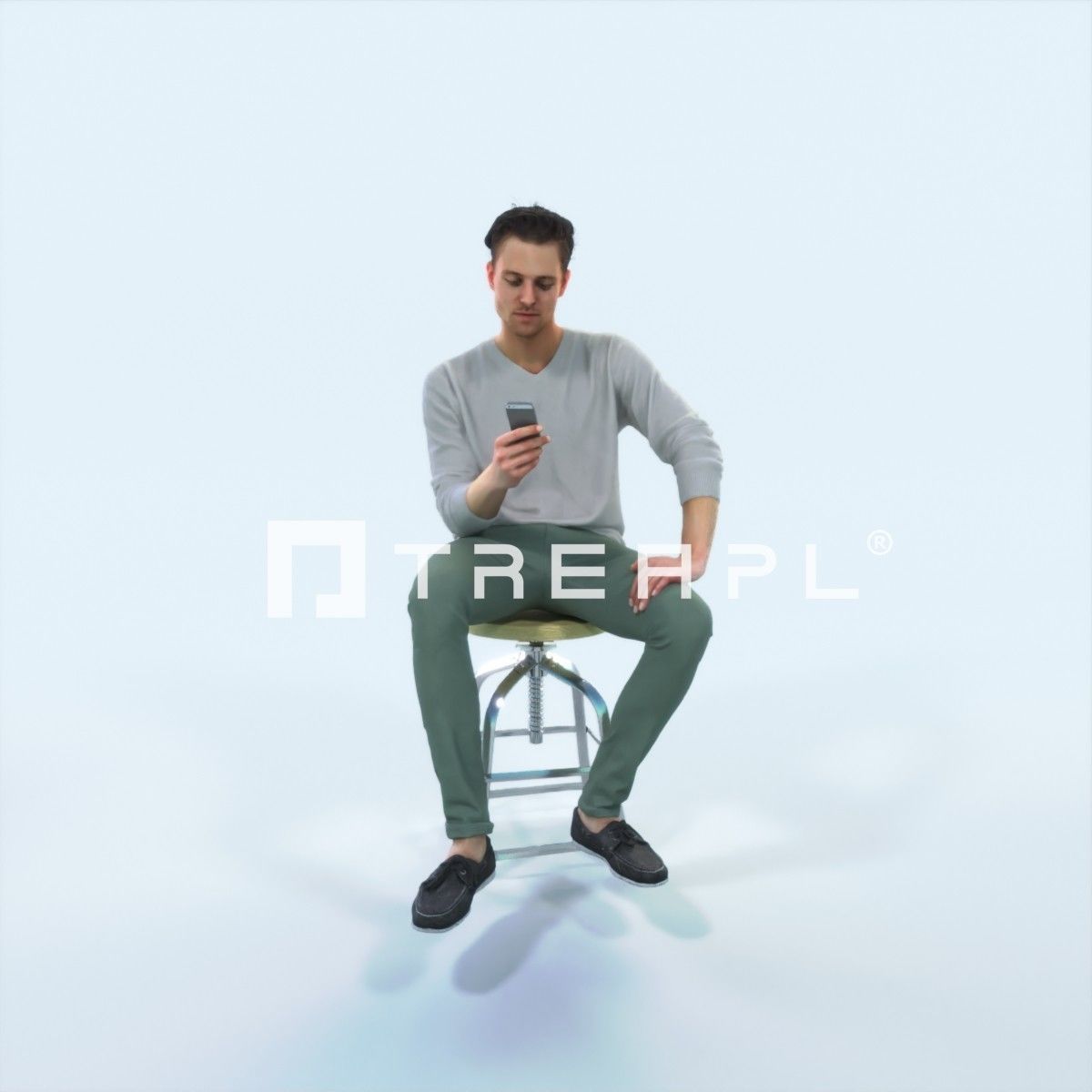 Virtue 03J Cell Phone Sitting Casual Man Low-poly 3D model_1