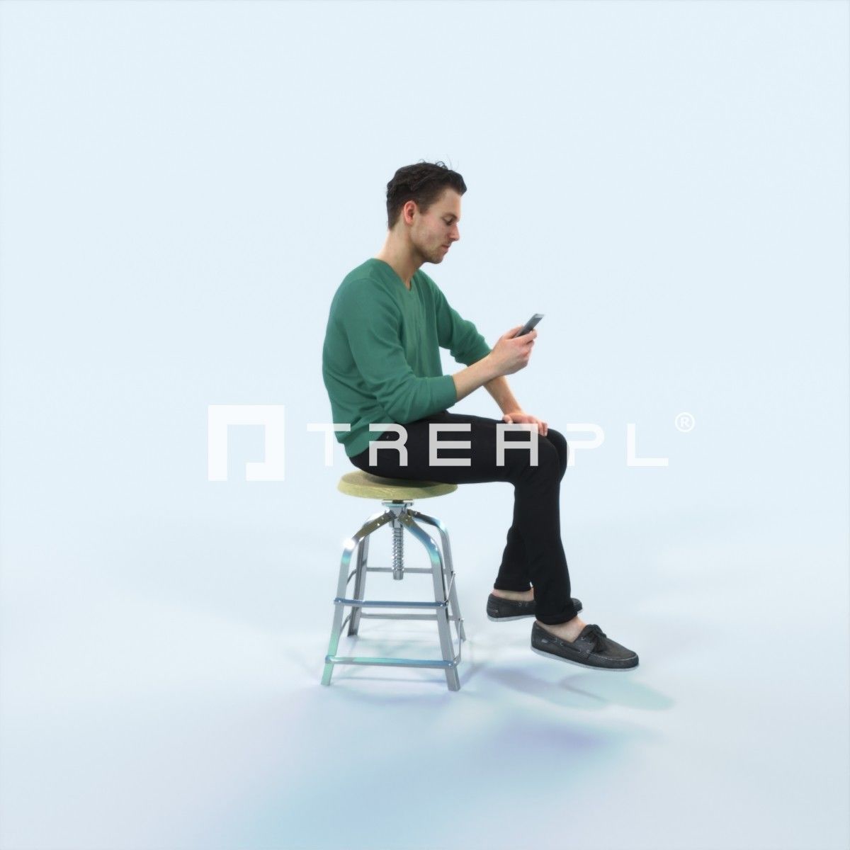 Virtue 03I Cell Phone Sitting Casual Man Low-poly 3D model_2