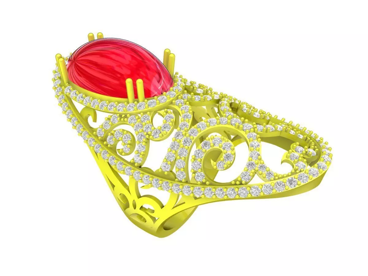 Luxury Asian Oval Ruby Diamond Women Ring 3D Model A5725 3D print model