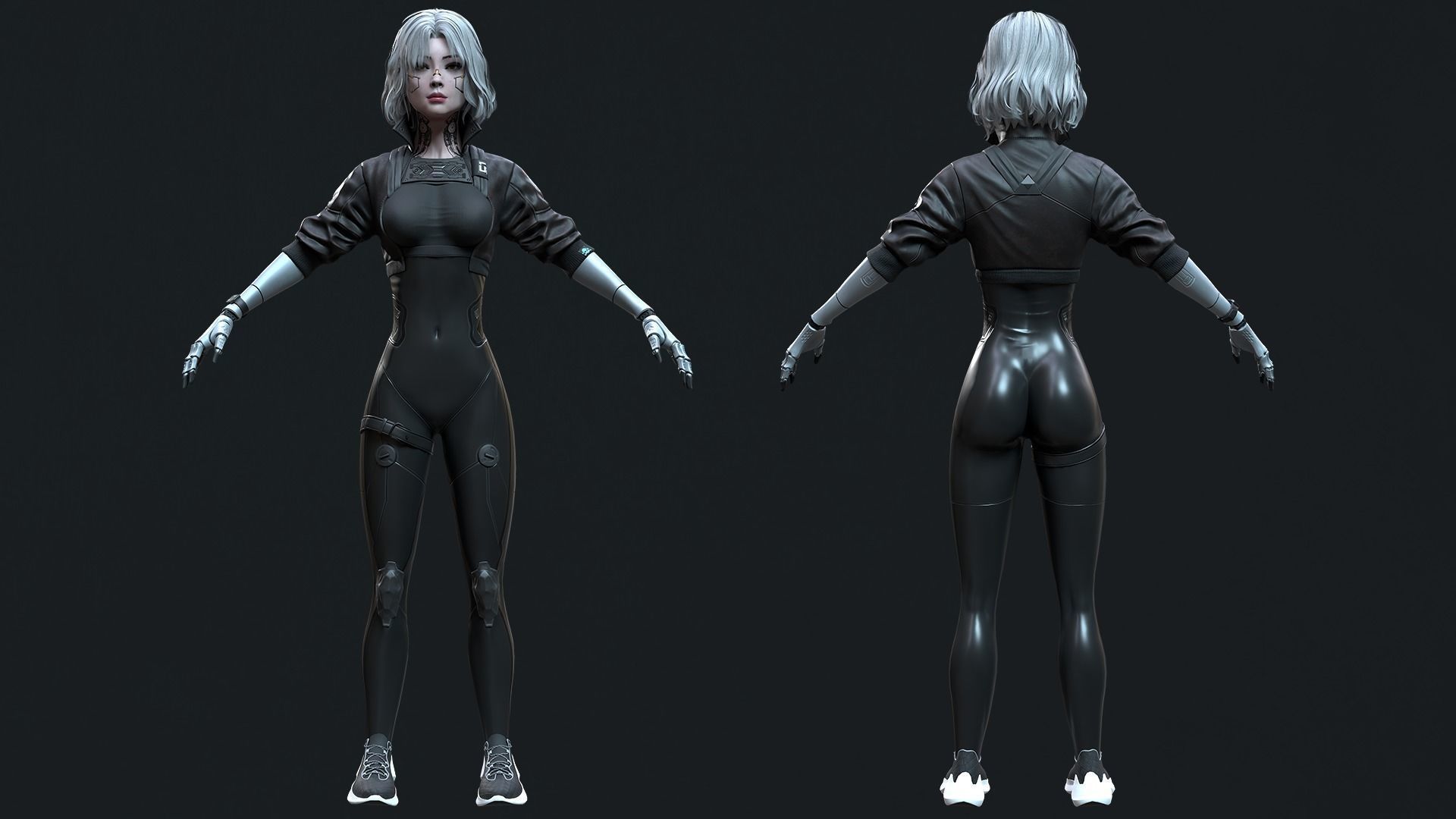 Cyberpunk Girl 3 - Game - Ready   Low-poly 3D model_11