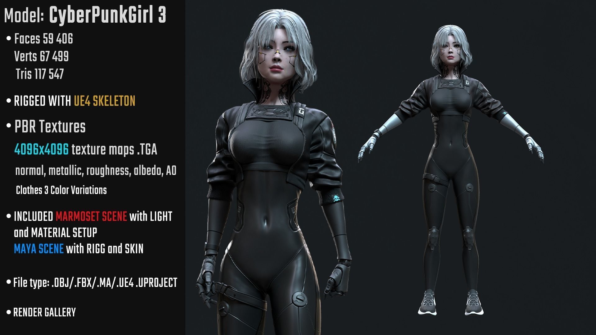 Cyberpunk Girl 3 - Game - Ready   Low-poly 3D model_2