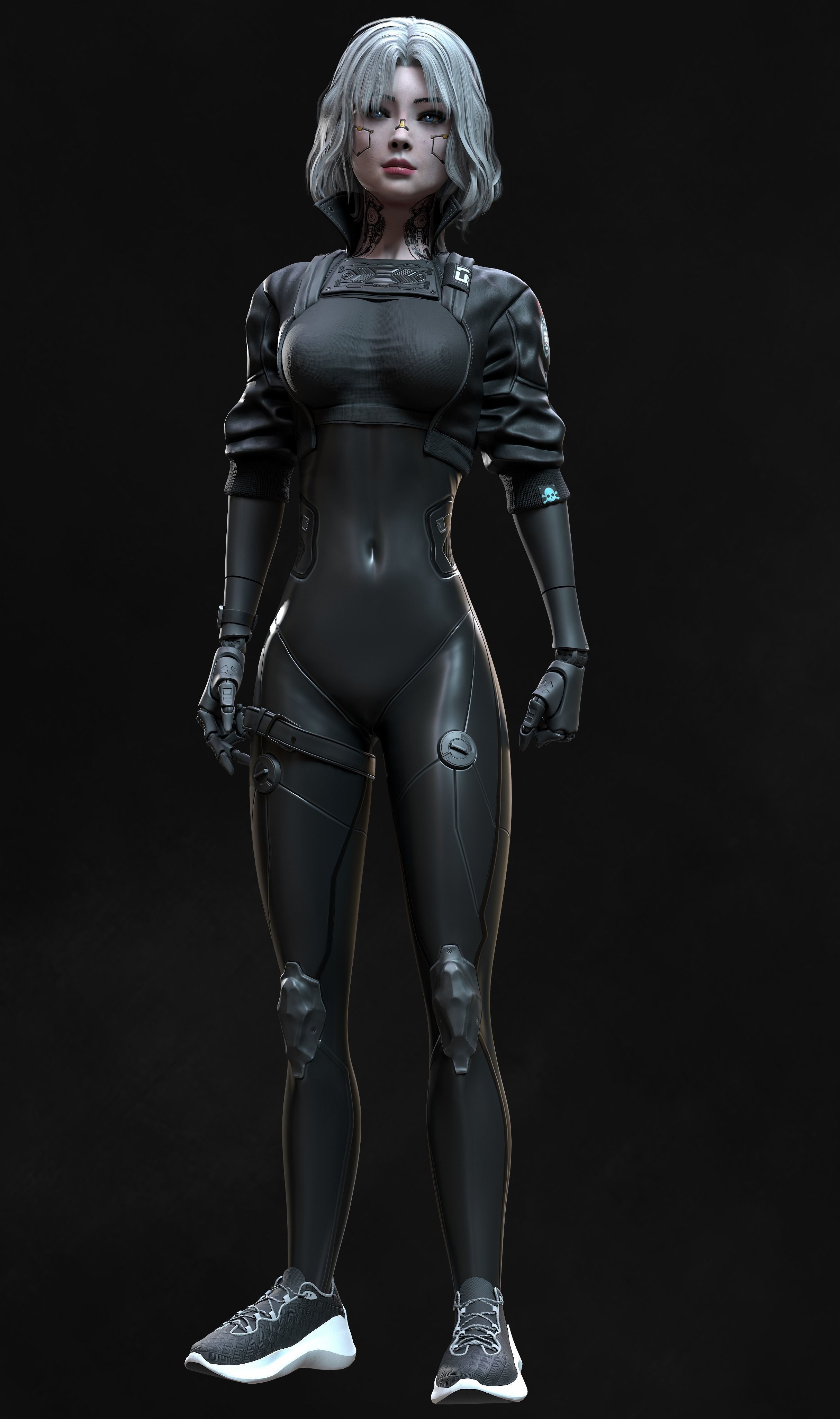 Cyberpunk Girl 3 - Game - Ready   Low-poly 3D model_6