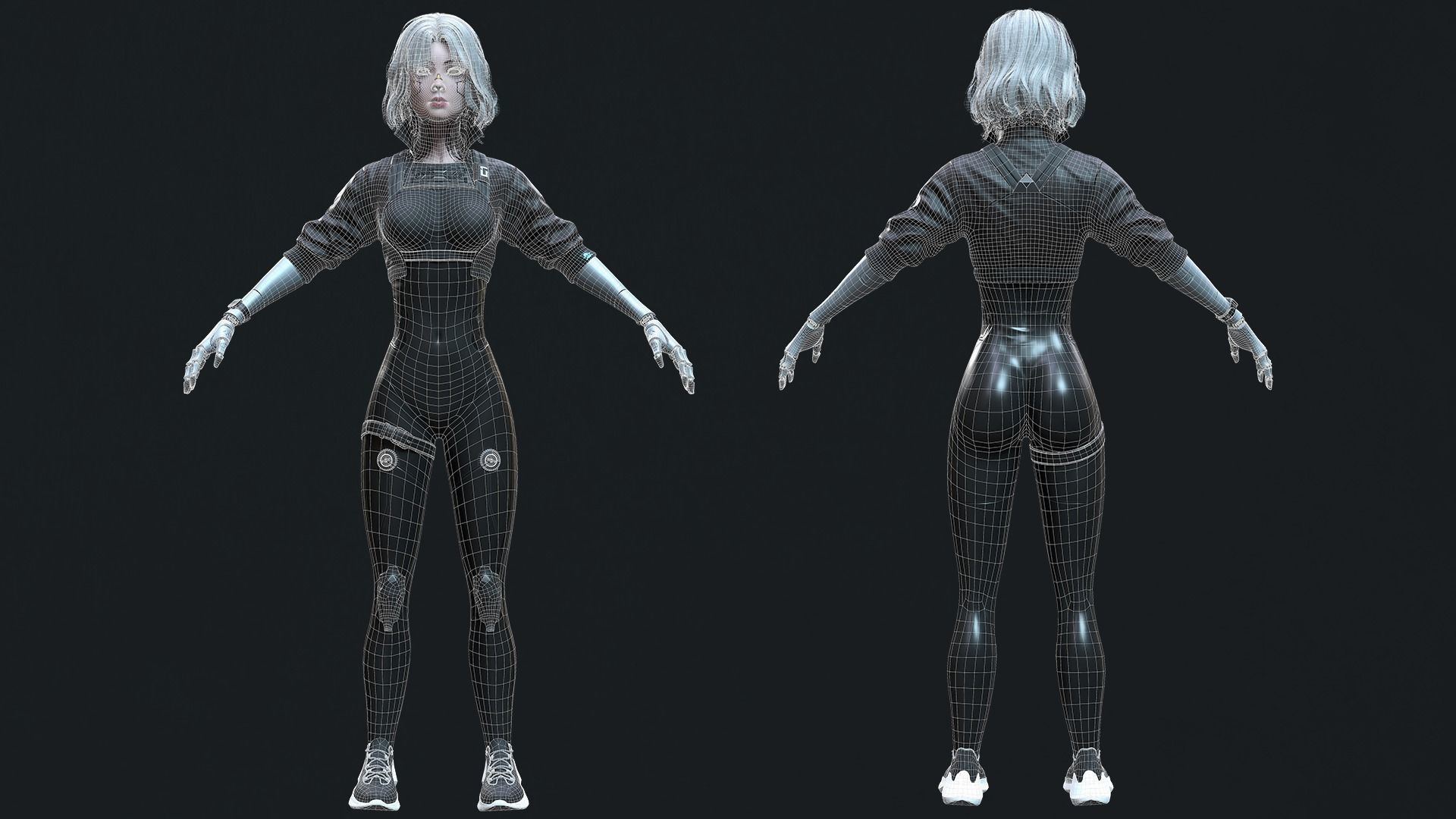 Cyberpunk Girl 3 - Game - Ready   Low-poly 3D model_12