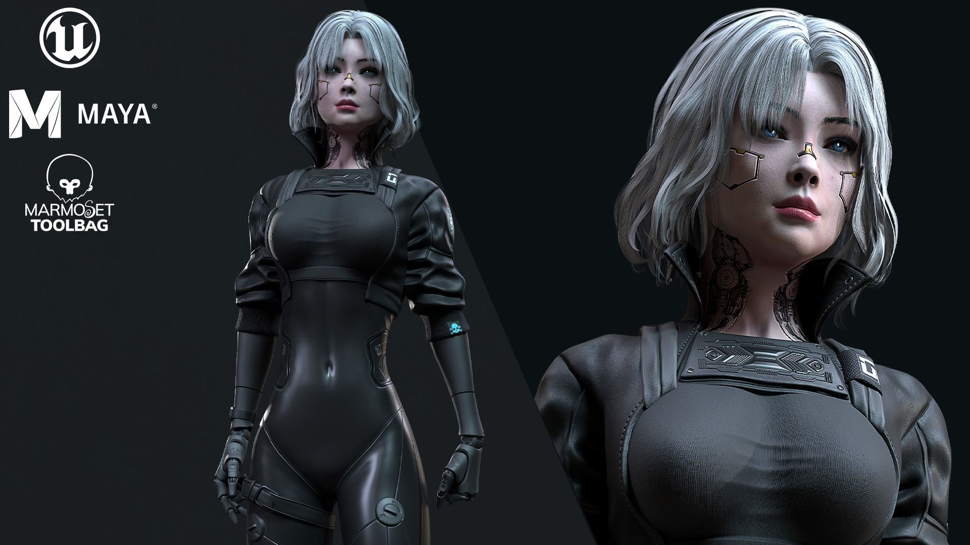 Cyberpunk Girl 3 - Game - Ready   Low-poly 3D model_0