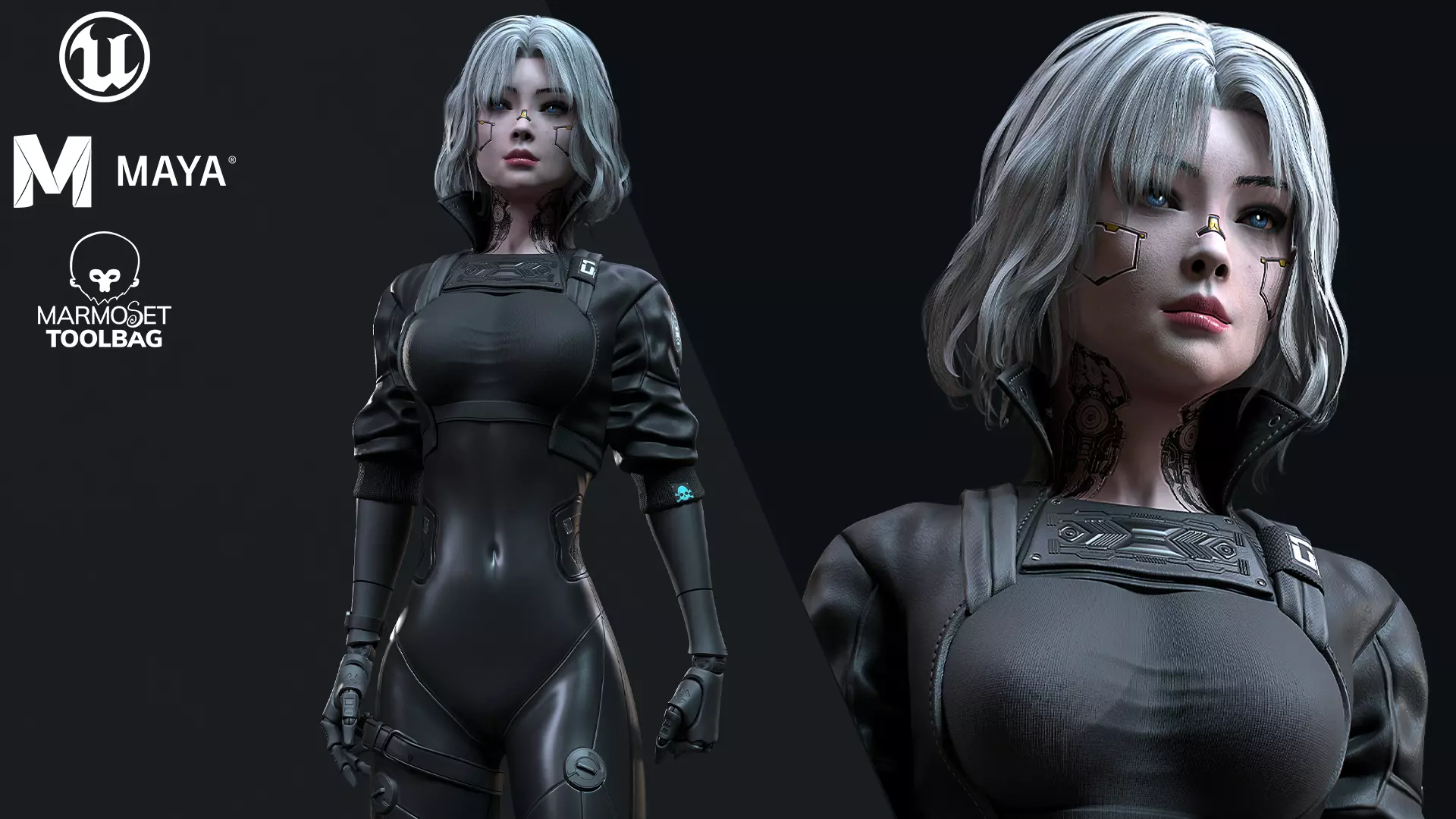 Cyberpunk Girl 3 - Game - Ready Low-poly 3D model_0