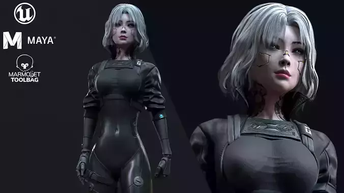 Cyberpunk Girl 3 - Game - Ready   Low-poly 3D model