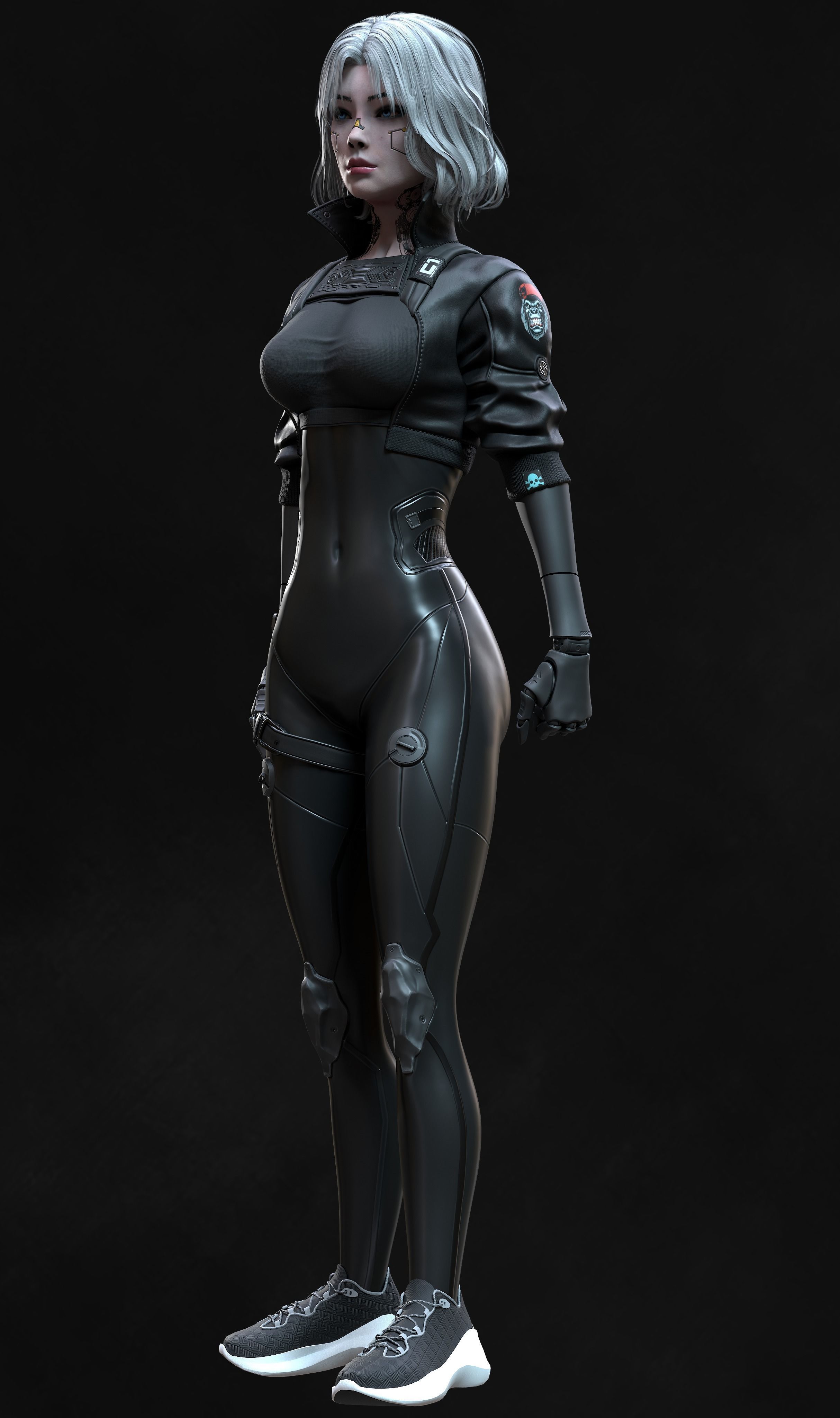 Cyberpunk Girl 3 - Game - Ready   Low-poly 3D model_9