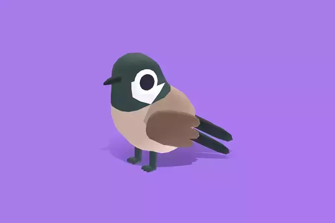 Quirky Series - Grey Tit Low-poly 3D model