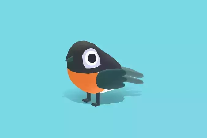 Quirky Series - Pink Robin Low-poly 3D model