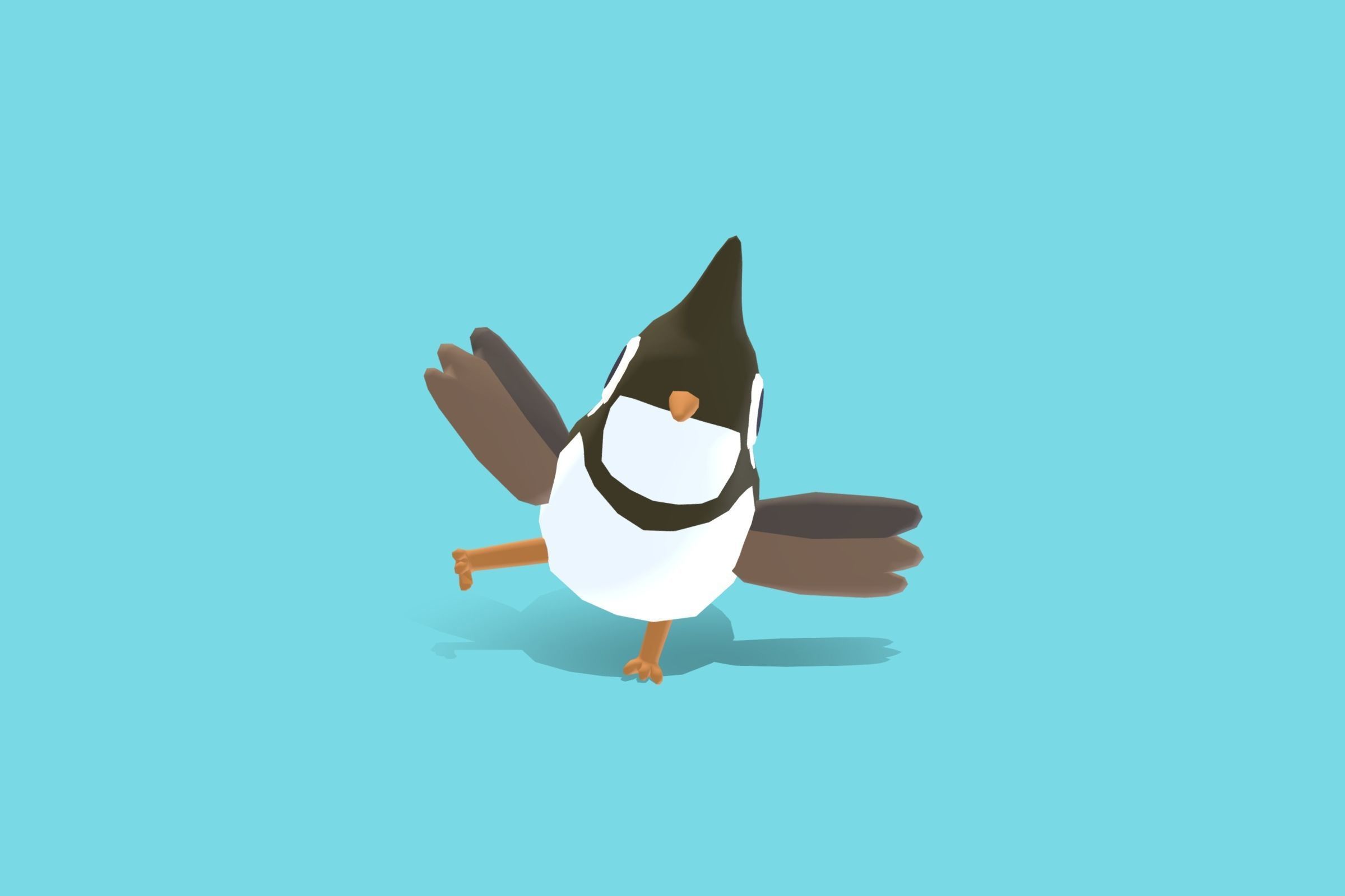 Quirky Series - Red Whiskered Bulbul Low-poly 3D model_8