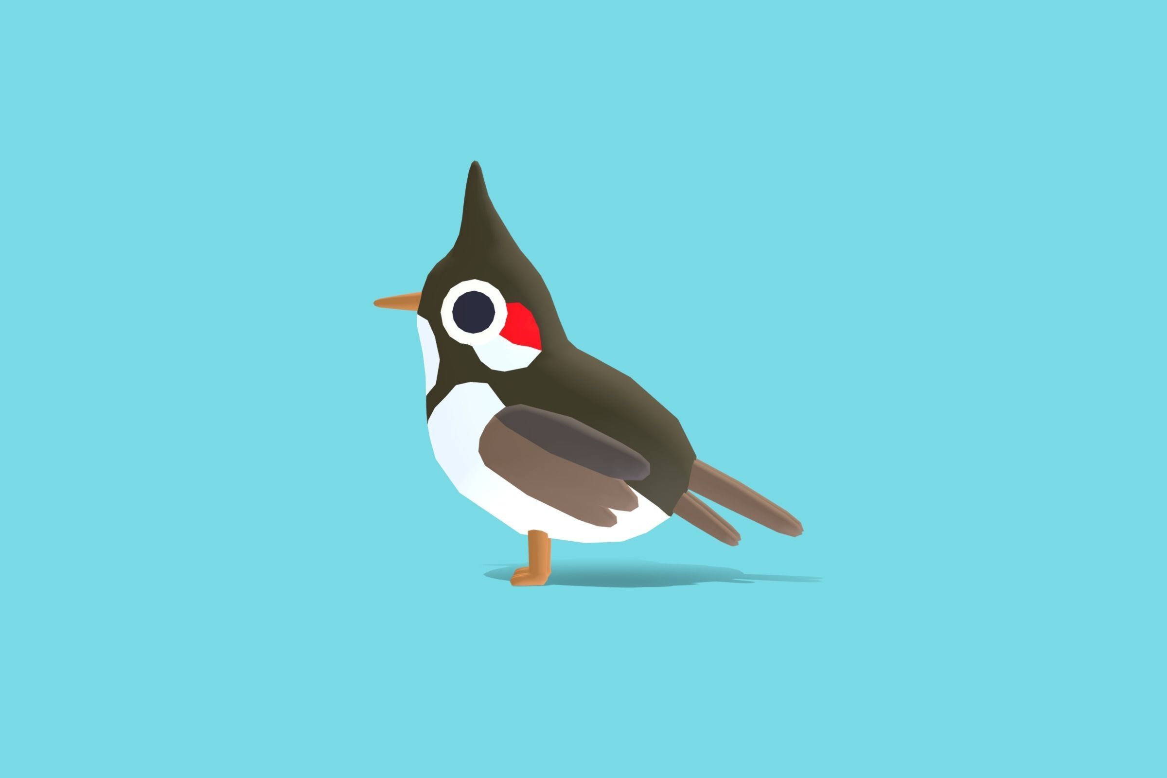 Quirky Series - Red Whiskered Bulbul Low-poly 3D model_1