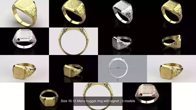 Size 10-12 Mens nugget ring with signet 3D Model Collection