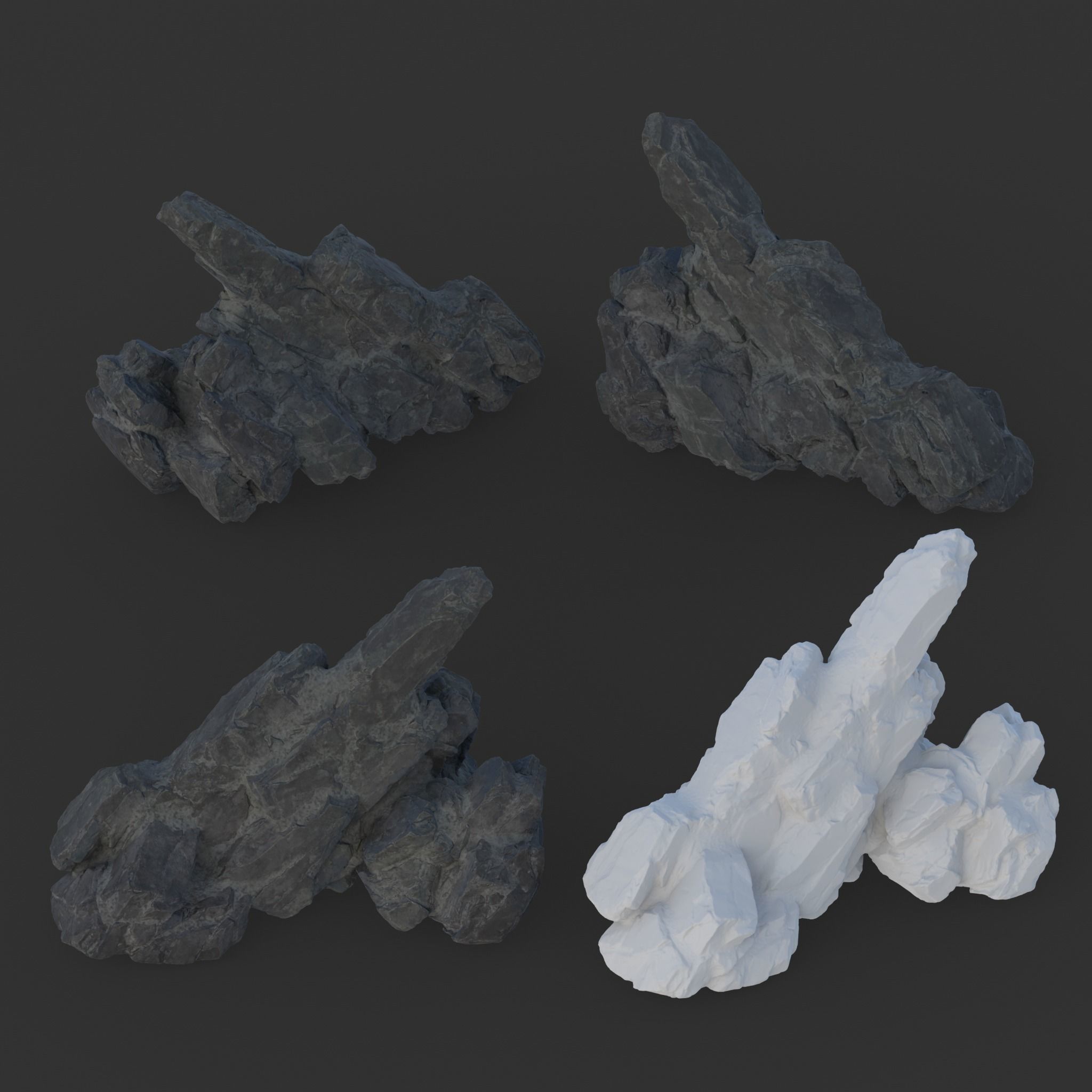 High poly Black Spiky Modular Rock 230715 3D model_18