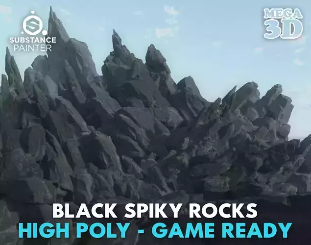 High poly Black Spiky Modular Rock 230715 3D model